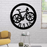 Bicycle In Circle Custom Name Cut Metal Sign