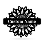 Sunflower Black And White Cut Metal Sign Custom Name