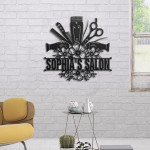 Hair Salon With All Tools Custom Name Cut Metal Sign