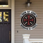 Black And Red Pattern Son Of God Warrior Of Christ Cut Metal Sign