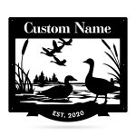 Duck Pond Black And White Cut Metal Sign Custom Name