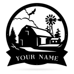 Farmhouse Black And White Cut Metal Sign Custom Name