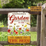 Custom Name And Year Garden Plant Flowers Save The Bees Cut Metal Sign