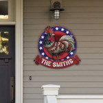 Custom Name American Rooster Symbol Colorful Background Cut Metal Sign