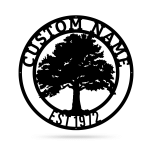 Oak Tree Black And White Cut Metal Sign Custom Name