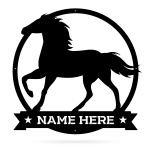 Stallion Black And White Cut Metal Sign Custom Name