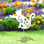 White Cats In Garden Cut Metal Sign