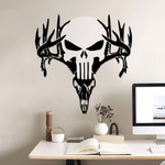 Winter Deer Skull Symbol Black And White Background Cut Metal Sign