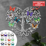 Butterfly Birthstone Family Tree Colorful Background Cut Metal Sign Custom Name