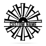 Windmill Black And White Cut Metal Sign Custom Name
