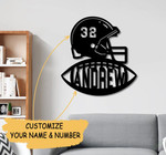 American Football Player Black Helmet Custom Name And Number Cut Metal Sign