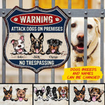 Custom Name And Dogs Breeds Warning Attack Dogs On Premises Cut Metal Sign
