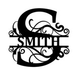 Split Letter Monogram With Swirl Custom Name Cut Metal Sign