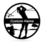 Golf Female Black And White Cut Metal Sign Custom Name