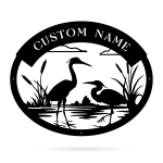 Herons Black And White Cut Metal Sign Custom Name