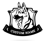 German Shepherd Black And White Cut Metal Sign Custom Name