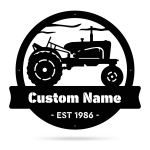 Vintage Tractor Black And White Cut Metal Sign Custom Name