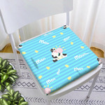 Cute Cow In Blue Line Decorate With Bell Chair Pad Chair Cushion Home Decor