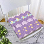 Cute Moon With Cloud And Star On Purple Backgroud Chair Pad Chair Cushion Home Decor