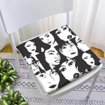 Comic Book Style Women Faces In Black And White Chair Pad Chair Cushion Home Decor
