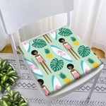 Cool African American Girl With Surfboard And Pineapple Chair Pad Chair Cushion Home Decor