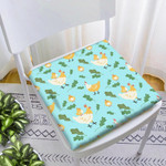 Cute Chickens Hens And Plants On Blue Background Chair Pad Chair Cushion Home Decor