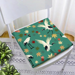 Cranes And Autumn Maple Leaves On Green Background Chair Pad Chair Cushion Home Decor