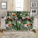 Pink Theme Beautiful Toucan Tropical Green Jungle Palm Sofa Couch Protector Cover
