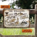 Camp Grill Proudly Serving Beautiful Style Rectangle Metal Sign Custom Name Text Vehicle Tent