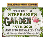 Flamingo Lovely Design Welcome To My Garden Rectangle Metal Sign Custom Name Year Art