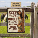 Horses Funny Design Farm Keep Gate Closed Rectangle Metal Sign Custom Art