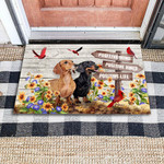 Dachshunds In Sunflowers Garden Positive Mind And Life Doormat Home Decor