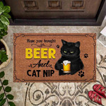 Hope You Brought Beer Black Cat Holding Beer Cup Doormat Home Decor