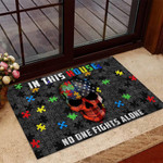 In This House No One Fights Alone Autism Awareness Scary Skull Doormat Home Decor