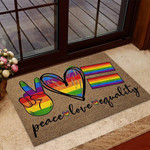 Peace Love Equality LGBT Pride Doodle Heart Hand Pattern Doormat Home Decor