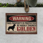 Property Protected By Golden Retriever Warning Design Doormat Home Decor