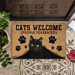 Cats Welcome People Tolerated Black Cat Under The Curtain Doormat Home Decor