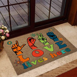 Colorful Hand Love Lives Here Little Flowers Doormat Home Decor
