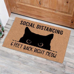 Social Distancing Six Feet Back Right Meow Cute Black Cat Doormat Home Decor