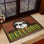 Hello Sloth And Brown Background Doormat Home Decor