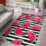 Black And White Horizontal Stripes And Watermelon Slices Printed Area Rug Home Decor