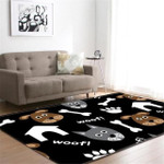 Black Cartoon Dog Paw Woof Cute Gift For Dog Lover Printed Area Rug Floor Mat