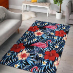 Flamingo Hawaiian Floral Tropical Flower Hibiscus Palm Leaves Pattern Print Home Decor Rectangle Area Rug