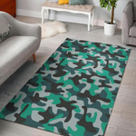 Black And Teal Camouflage Printed Area Rug Home Decor