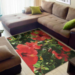 Red Hibiscus Flower Pattern Background Print Area Rug