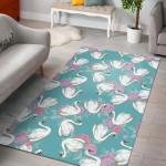 Floral Swan Pattern Print Home Decor Rectangle Area Rug