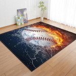 Black Flaming Baseball Fire Art Printed Area Rug Floor Mat