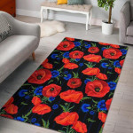 Poppy Red Floral Pattern Print Home Decor Rectangle Area Rug
