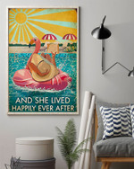And She Lived Happily Ever After Flamingo Swimming Summer Girl ( Poster, No Frame )