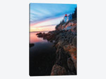 Vertical View of a Lighthouse on a Cliff at Sunset, Bass Harbor Head Lighthouse, Maine